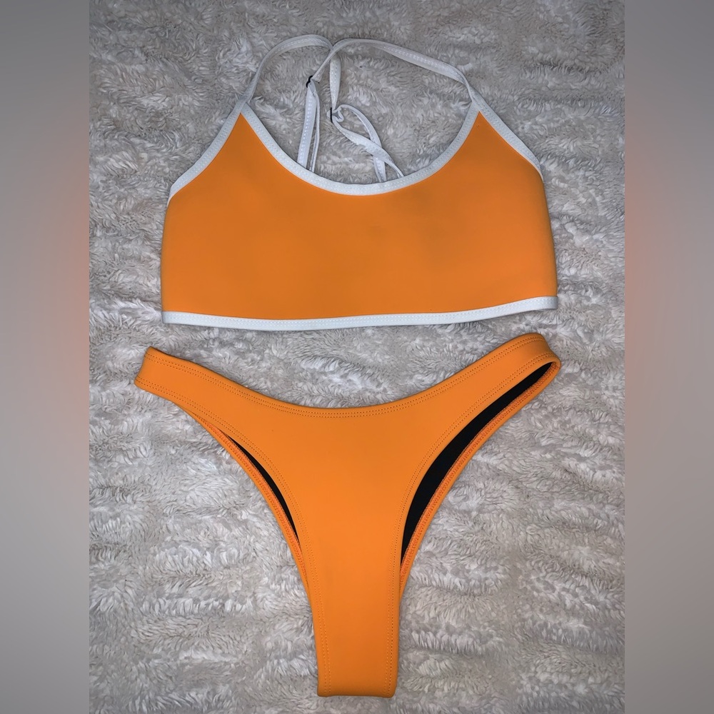 Hoaka Swim 100% Neoprene Bikini Two-Piece Set In Orange & White Sz Small
